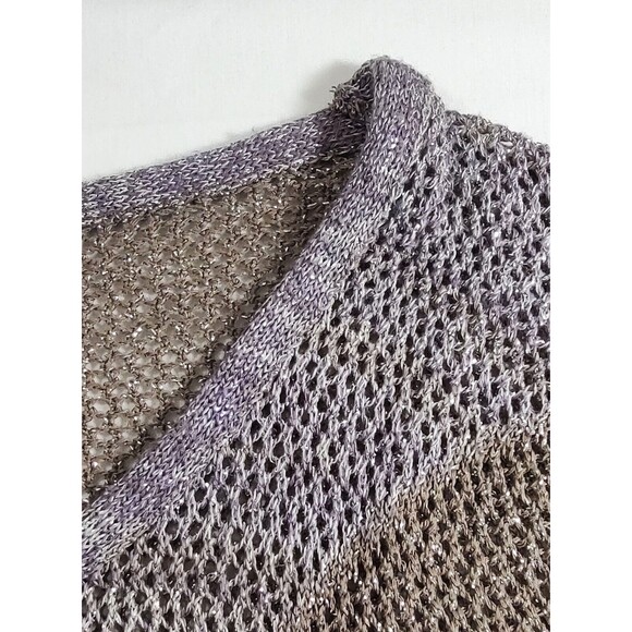 Dressbarn Short Sleeve Cover Up Tan Purple Crochet Open Knit Sweater - Picture 7 of 10